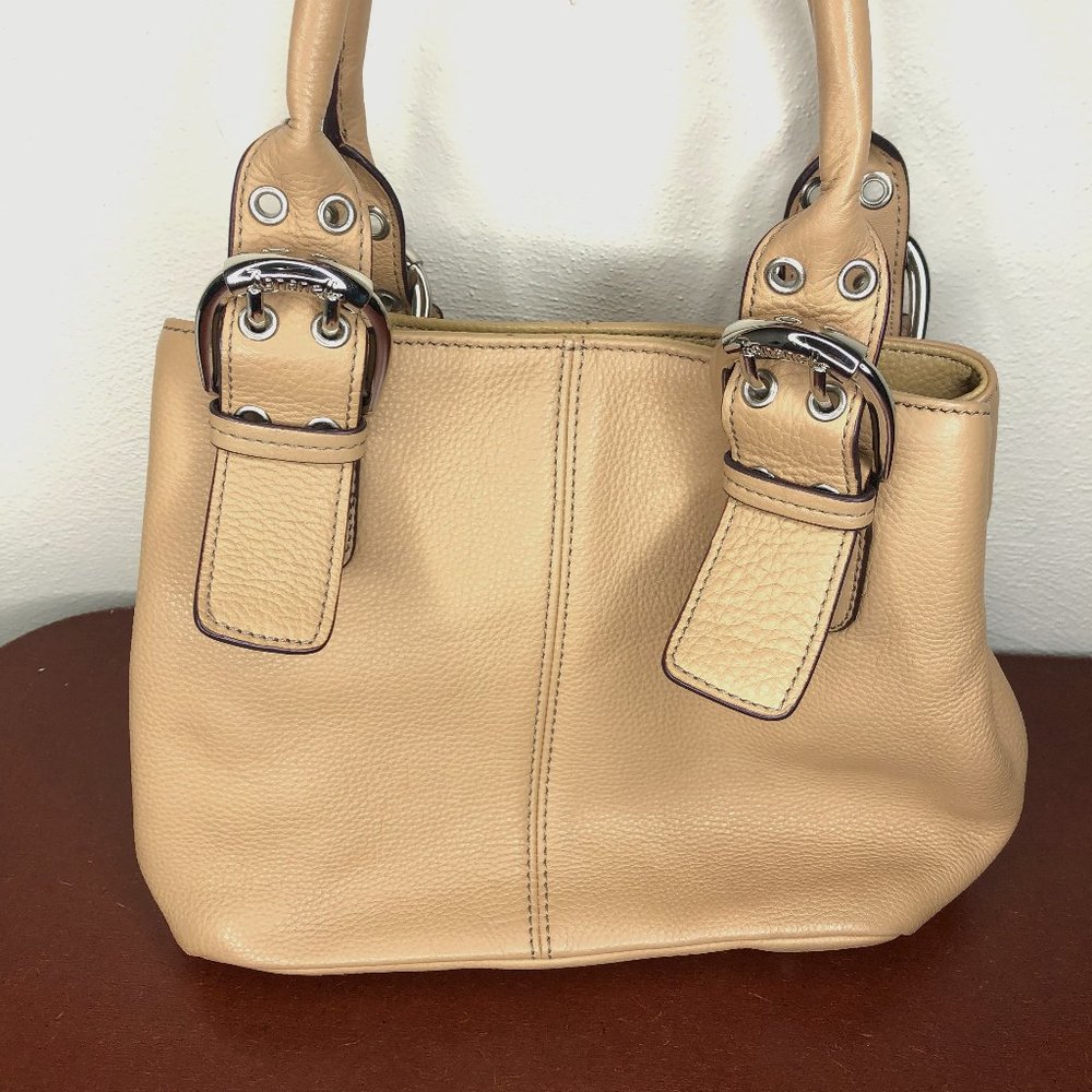 Tignanello Small Cognac Brown Camel Leather Shoulder Bag With Logo Lining